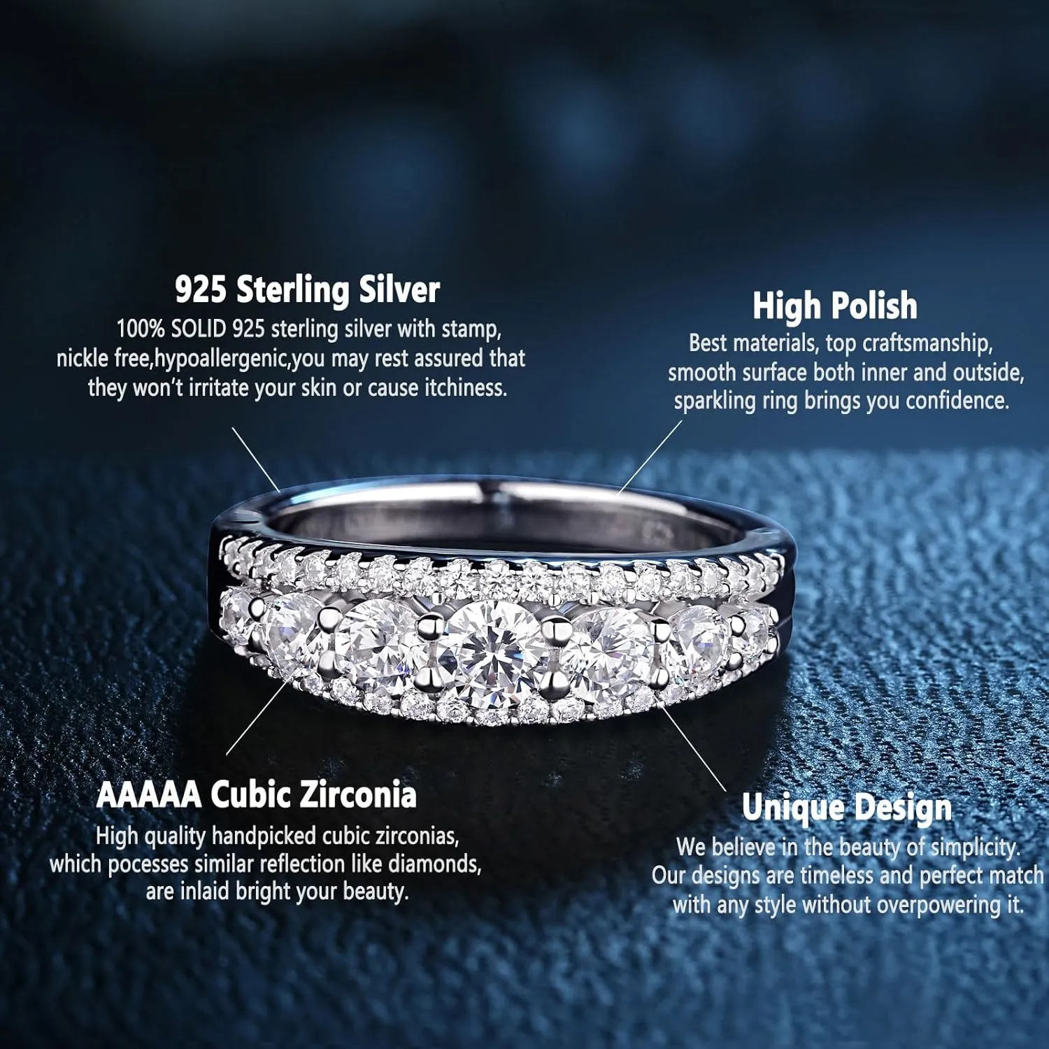 Newshe Jewellery Eternity Ring Wedding Band for Women 925 Sterling Silver 1.13ct Round White AAAAA Cz Size 4-13