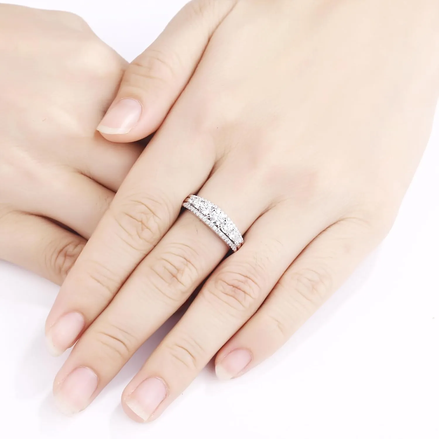 Newshe Jewellery Eternity Ring Wedding Band for Women 925 Sterling Silver 1.13ct Round White AAAAA Cz Size 4-13