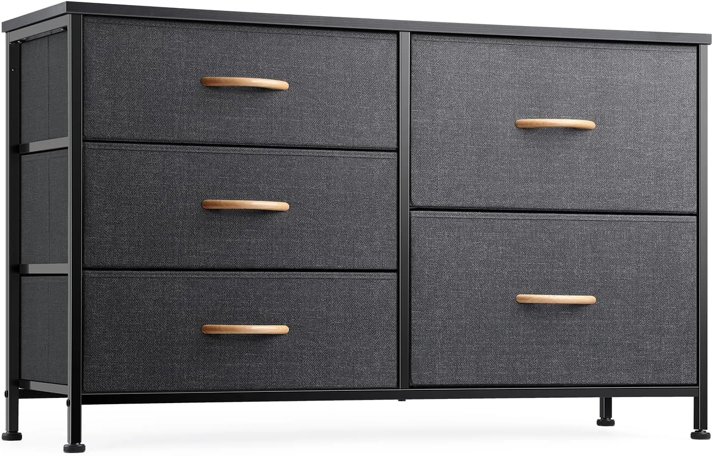 Nicehill Dresser for Bedroom with 5 Drawers, Storage Drawer Organizer, Wide Chest of Drawers for Closet, Clothes, Kids, Nursery, TV Stand with Storage Drawers, Wood Board, Fabric Drawers (Black Grey)