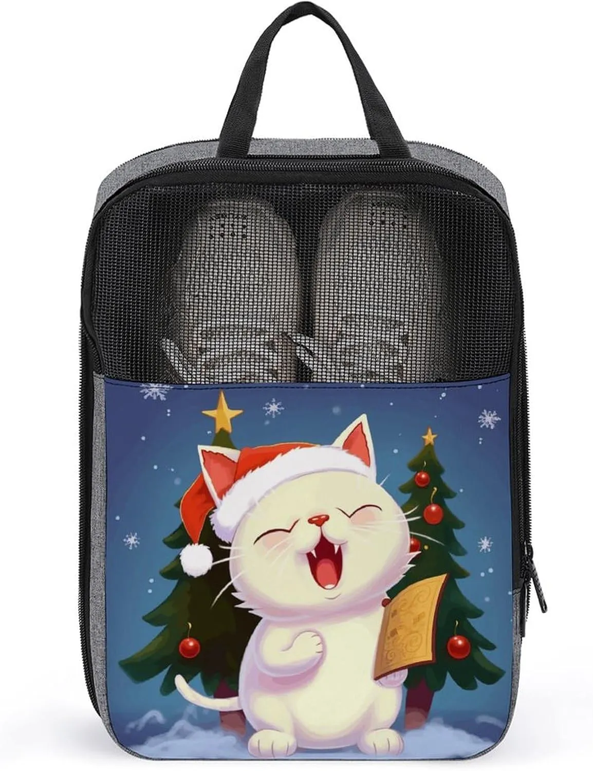 Non-woven Shoe Bag,Cute Cat Sing Christmas Carols Print Handheld Shoe Bag,travel Shoe Bag for Packing,shoe Travel Storage Bag