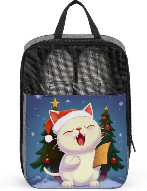 Non-woven Shoe Bag,Cute Cat Sing Christmas Carols Print Handheld Shoe Bag,travel Shoe Bag for Packing,shoe Travel Storage Bag