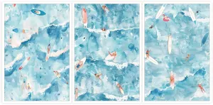 NONPAI 3 Set Blue Beach Wall Art Watercolor Beach Pictures Surfboard Posters Summer Ocean Surfing Tropical Canvas Prints For Living Room Apartment Room Decor 12x16in Unframed