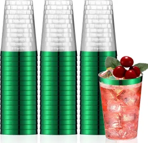 Norme 50 Pcs 12 oz Plastic Cups Disposable Cups 12 oz Plastic Glasses Clear Tumblers with Rim for Birthday Wedding Party Elegant Wine Coffee Cocktail(Green)