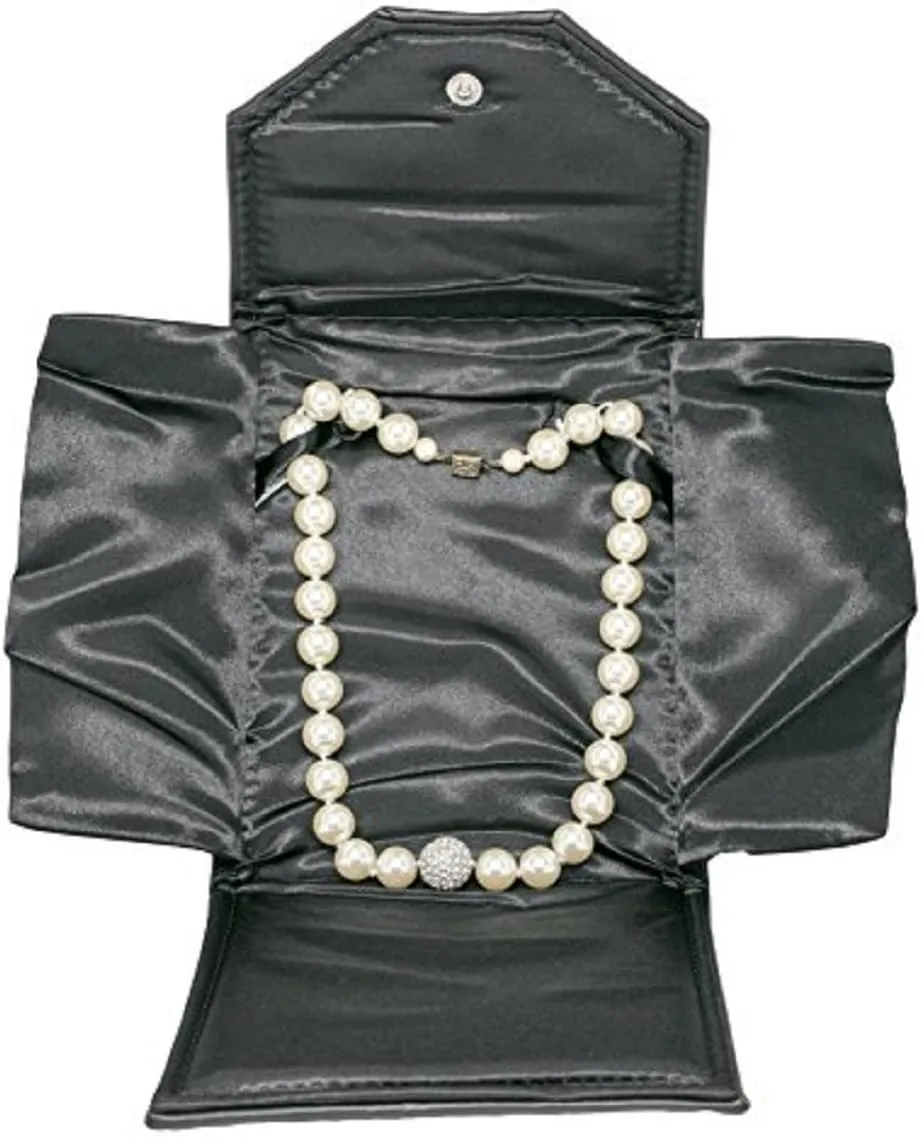 Novel Box Necklace Display Pearl Folder 7x5 inch Small Travel Jewelry Case - Wedding Jewelry Storage Holder with Smooth Finish - Jewelry Organizer Necklace Box - Black/Black Stitched