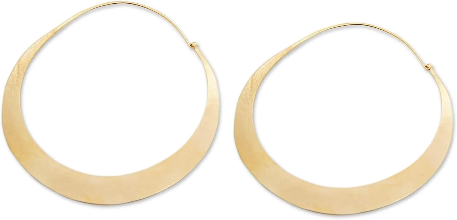 NOVICA Handmade Sterling Silver Brass Hoop Earrings | Sleek Style | Golden Glow | Bali Craft | No Gemstone | Hypoallergenic Jewelry | Lead & Nickel Free | Indonesia 'Solar Halo' 3.1" L x 3.1" W x 0" D