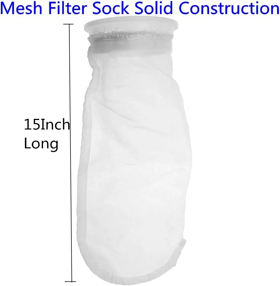 Nylon Mesh Filter Sock Bag 4 Inch Ring 50/100 / 200/300 / 400 Micron - by 15 Inch Long – 5 Pack (100 Micron - 4 Inch Ring)
