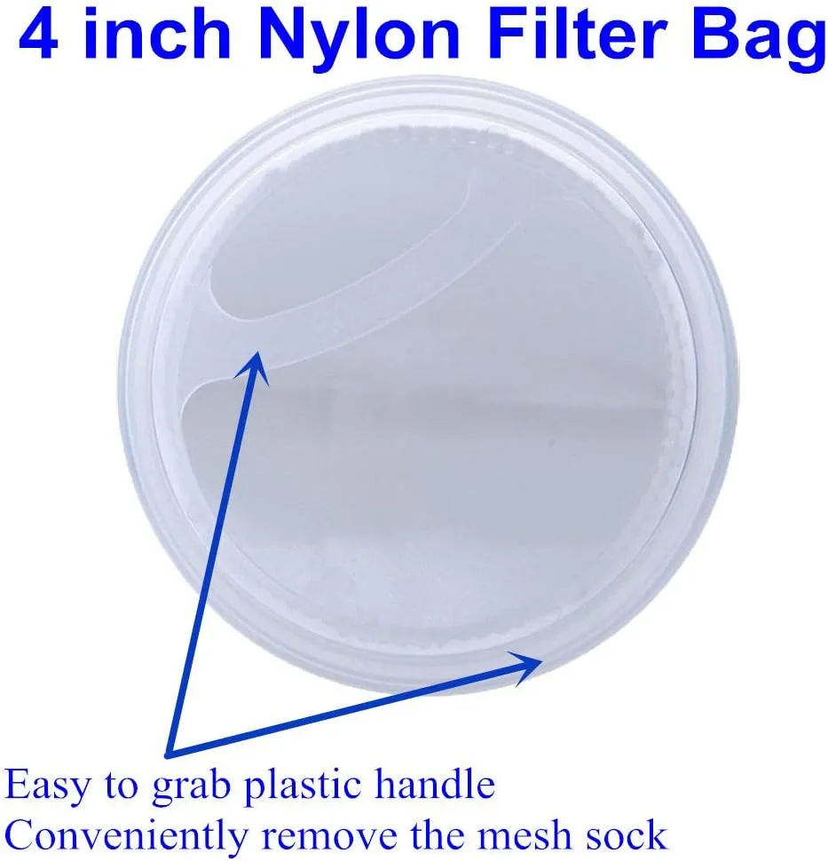 Nylon Mesh Filter Sock Bag 4 Inch Ring 50/100 / 200/300 / 400 Micron - by 15 Inch Long – 5 Pack (100 Micron - 4 Inch Ring)