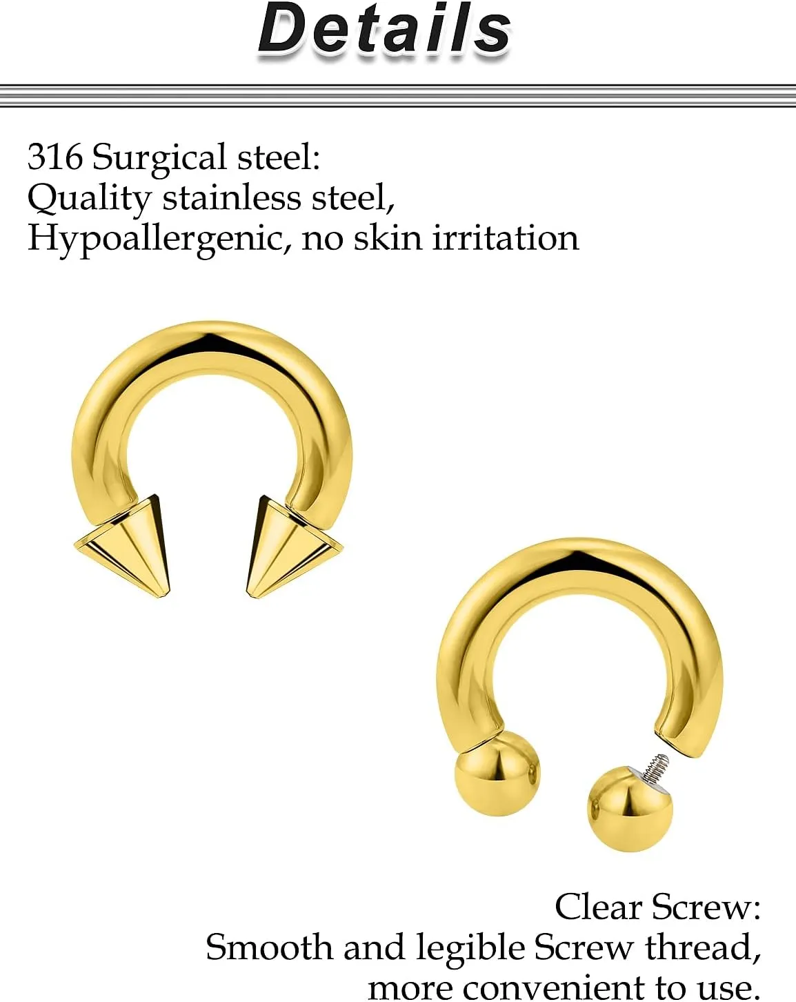 Ocptiy 6G 8G 12G 14G 16G Septum Ear Earrings Gauges Stretching Piercing Kit 316L Surgical Steel Internally Threaded Pierced Body Jewelry for Women 10mm 12mm 14mm 16mm