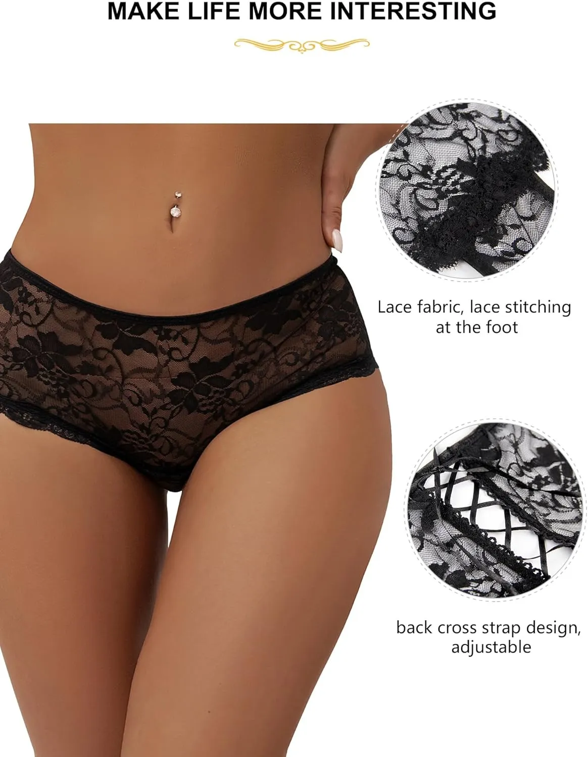 ohyeah Women Lace Boyshort Panty Lace Trim Boyshort Plus Size Underwear Panties Sheer Plus Size(XS-4XL)