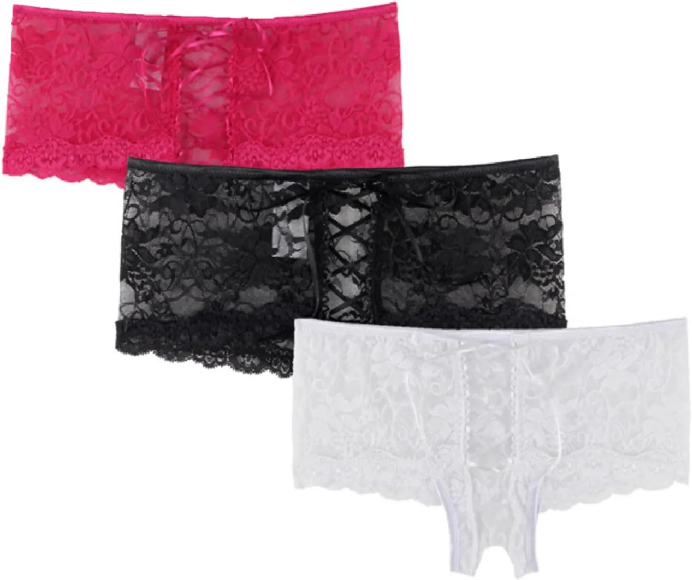 ohyeah Women Lace Boyshort Panty Lace Trim Boyshort Plus Size Underwear Panties Sheer Plus Size(XS-4XL)