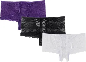 ohyeah Women Lace Boyshort Panty Lace Trim Boyshort Plus Size Underwear Panties Sheer Plus Size(XS-4XL)