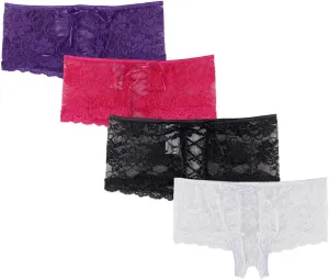 ohyeah Women Lace Boyshort Panty Lace Trim Boyshort Plus Size Underwear Panties Sheer Plus Size(XS-4XL)
