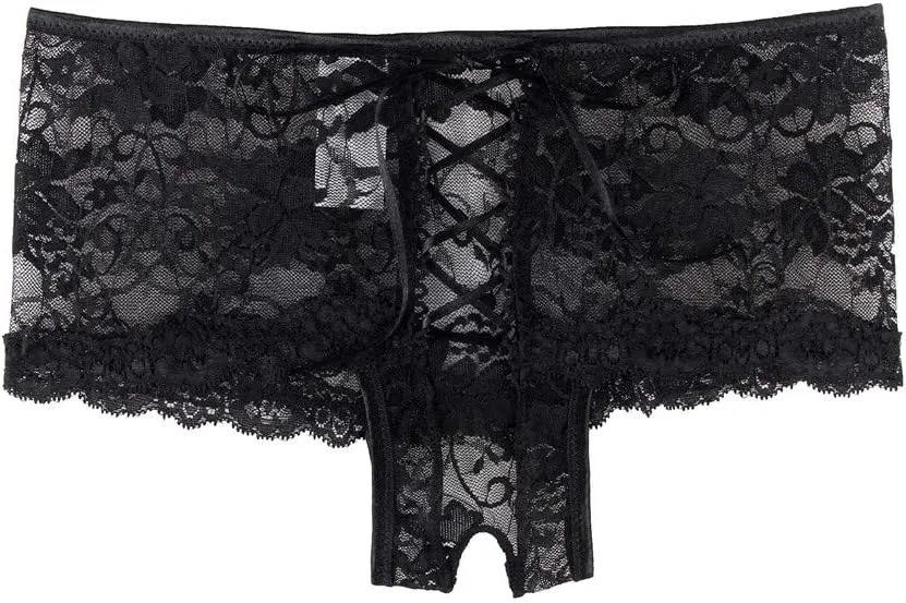 ohyeah Women Lace Boyshort Panty Lace Trim Boyshort Plus Size Underwear Panties Sheer Plus Size(XS-4XL)