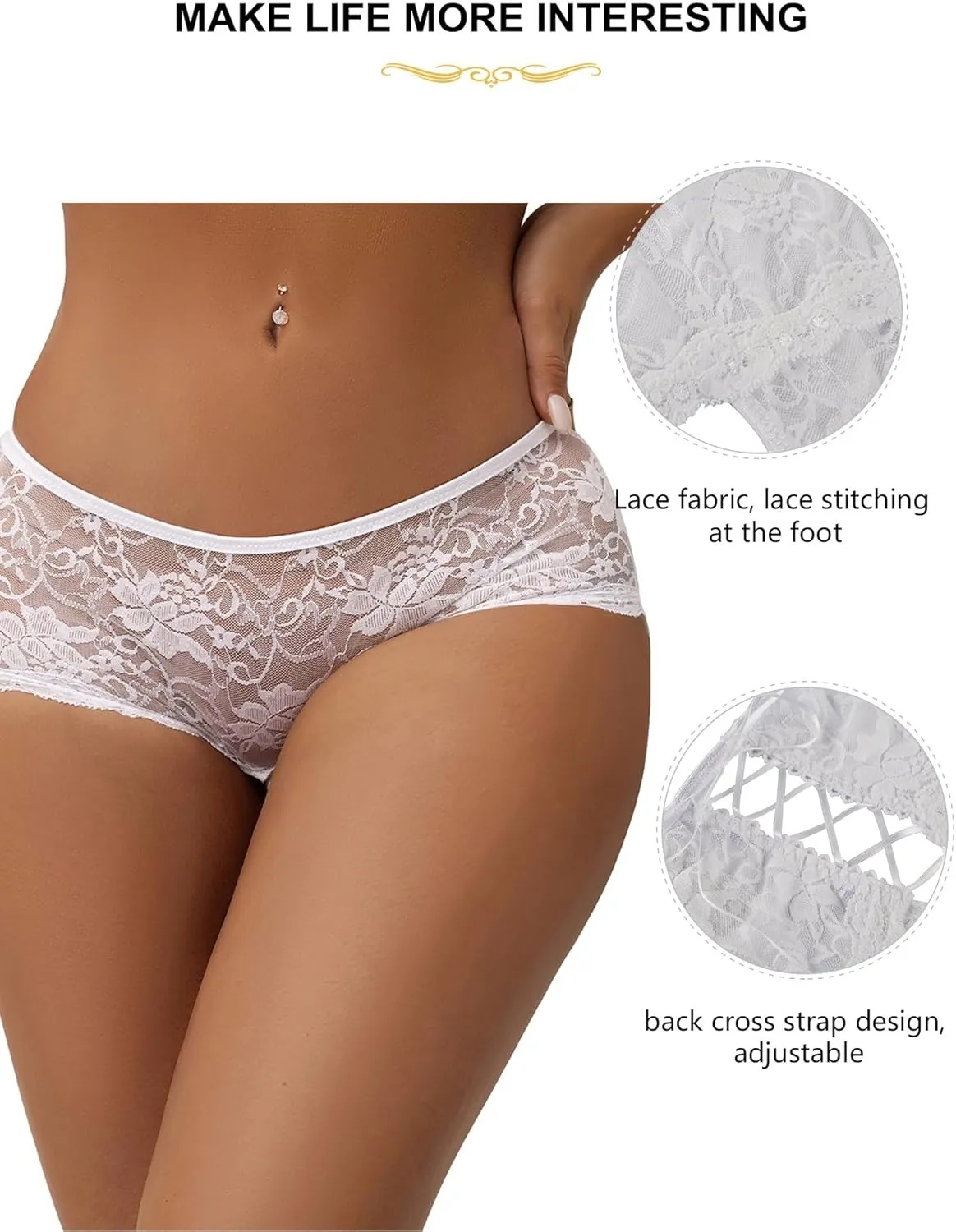 ohyeah Women Lace Boyshort Panty Lace Trim Boyshort Plus Size Underwear Panties Sheer Plus Size(XS-4XL)
