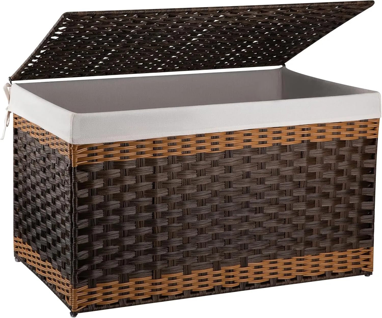 OIAHOMY Storage Basket with Lid, 42.3 Gallon (160L) Blanket Basket with Removable Liner Bag, Synthetic Wicker Hamper with Handle, Foldable, Hamper for Living Room, Brown