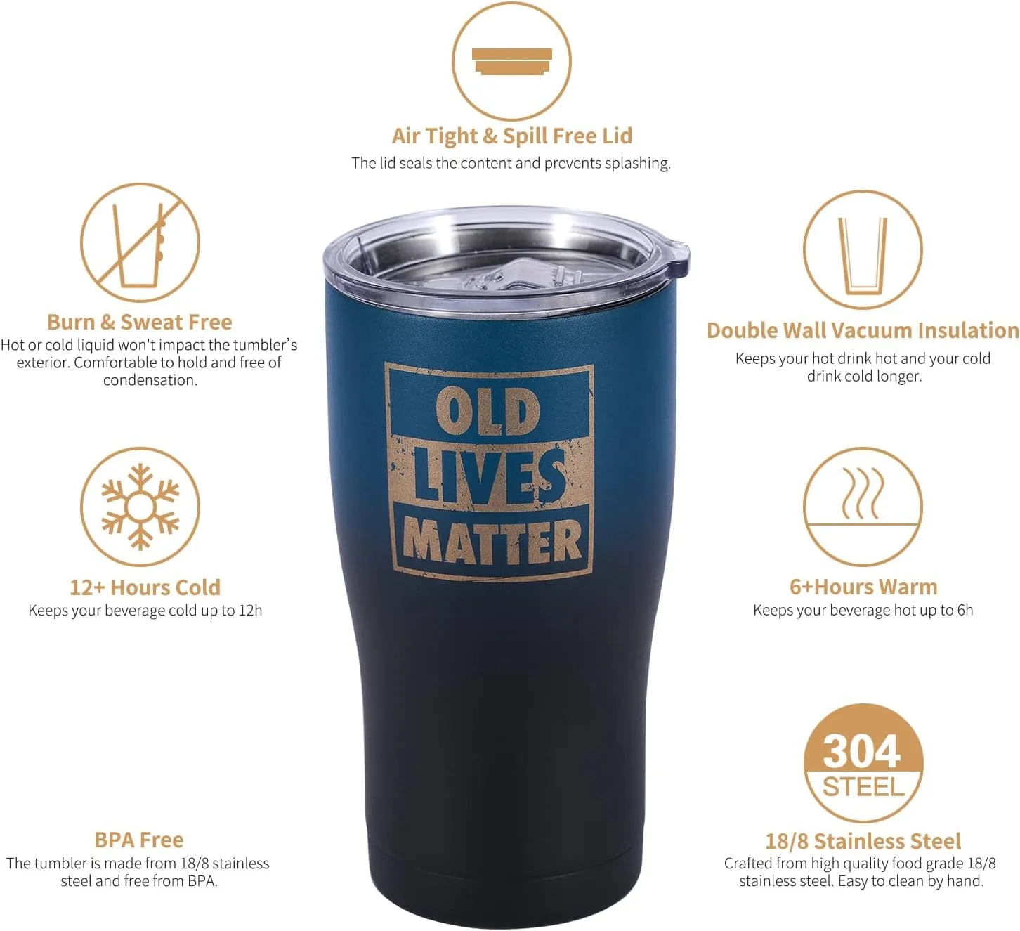 Old Lives Matter Funny Tumbler - Birthday, Retirement Gifts for Senior Citizens - Insulated Stainless Steel Vacuum Tumbler - Gag Gifts for Dad, Grandpa, Uncle, Brother (Midnight)