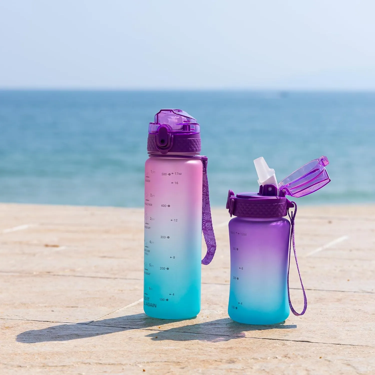 OLDLEY Kids Water Bottle for School, 17 oz (2 lids) BPA-Free Reusable Leak-proof Durable Tritan Plastic Water Bottles with Straw & Chug Lids, Anti-dust Spout Cover (Macaroon)