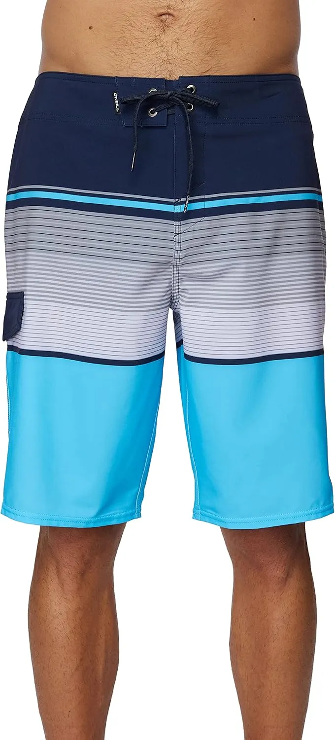 O'NEILL Men's 21 Inch 4-Way Stripe Boardshorts - Quick Dry Swim Trunks for Men with Fabric and Pockets
