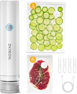 OneTouch Handheld Vacuum Sealer with 25 Reusable Vacuum Bags – Portable & Compact, Food Saver Vacuum Sealer with Detachable Transparent Suction for Meal Prep, Sous Vide, Travel & Kitchen