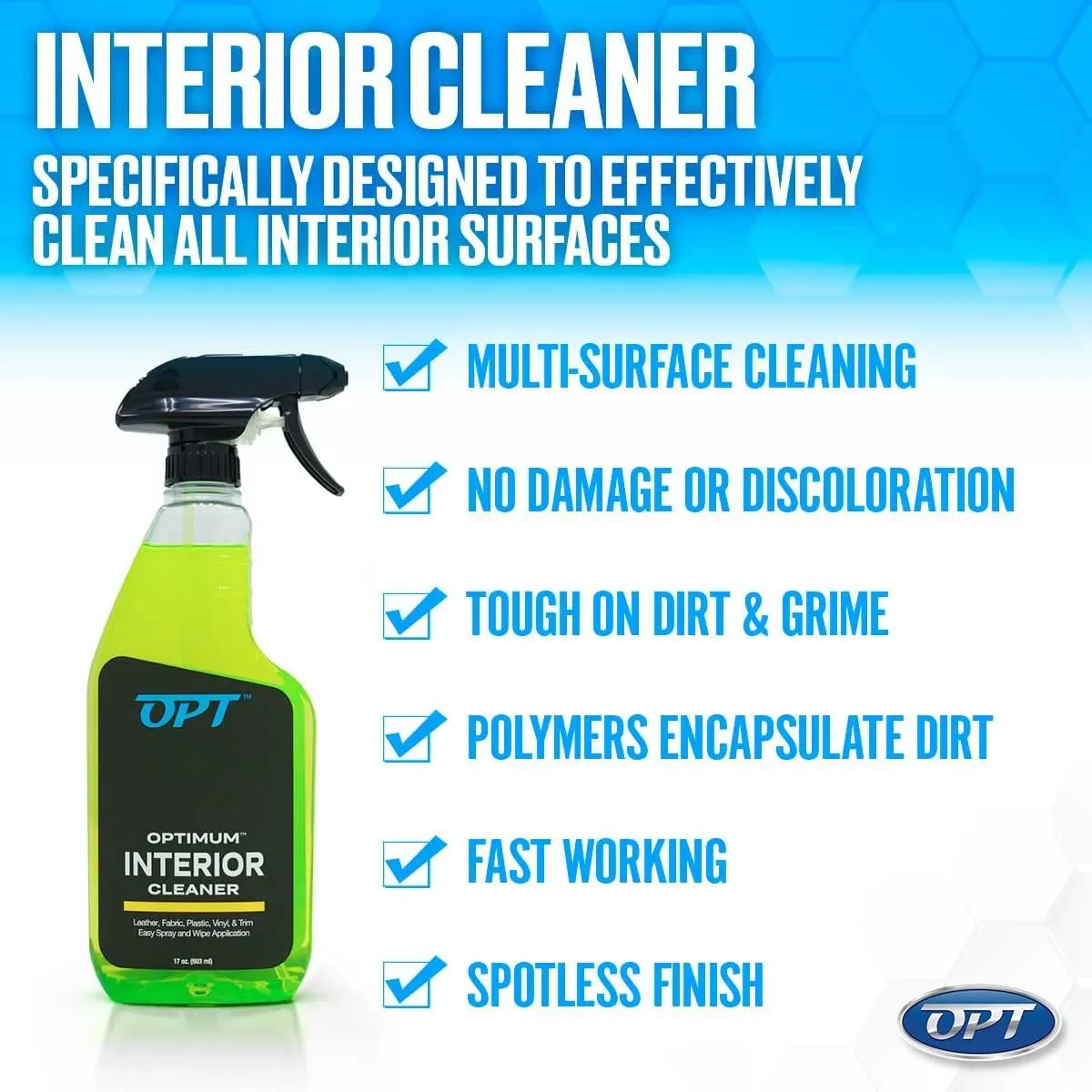 Optimum Interior Cleaner - Car Interior Cleaning and Detailing Spray - Safe on Leather, Upholstery, Interior Trim, Dash, and Plastic (17 oz)