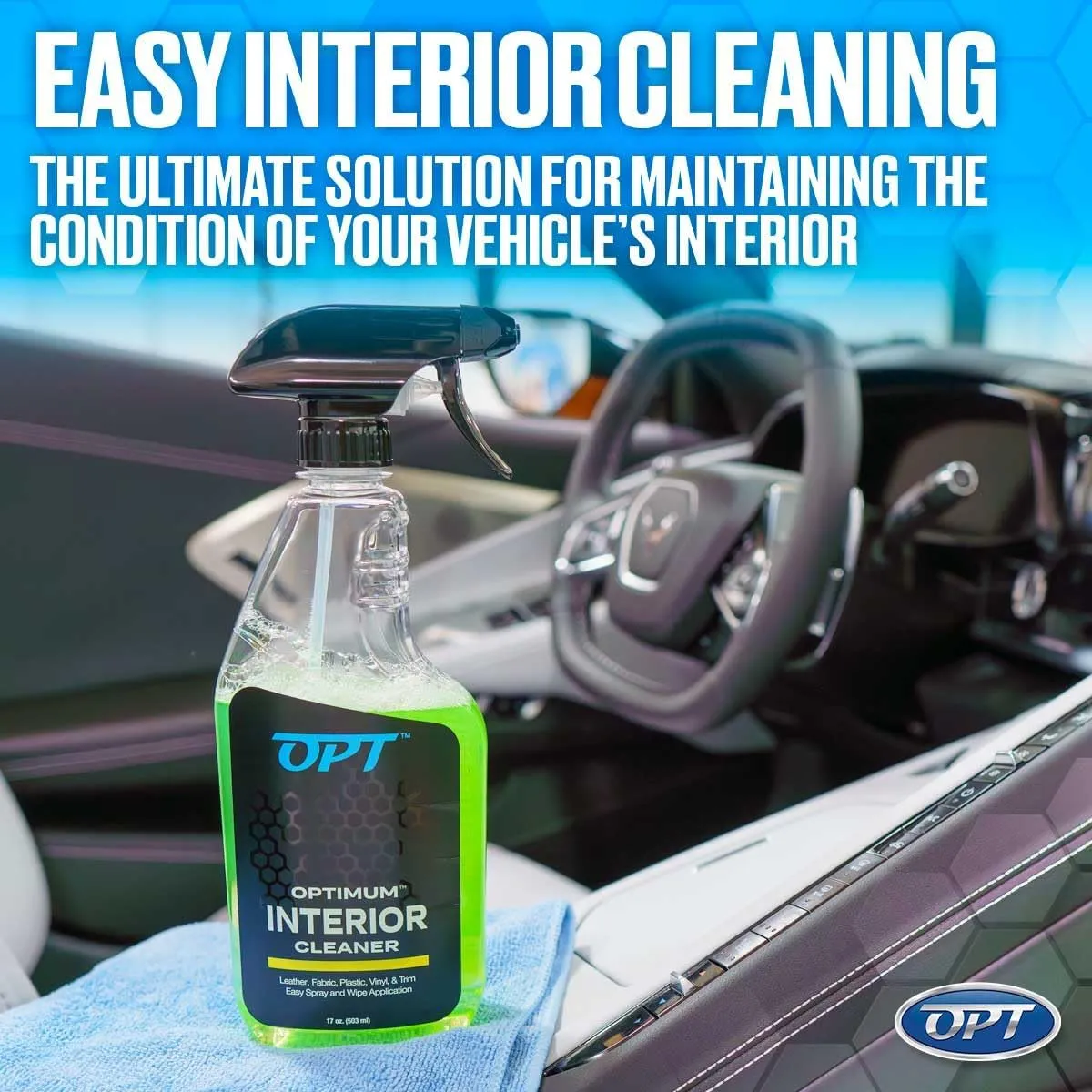 Optimum Interior Cleaner - Car Interior Cleaning and Detailing Spray - Safe on Leather, Upholstery, Interior Trim, Dash, and Plastic (17 oz)