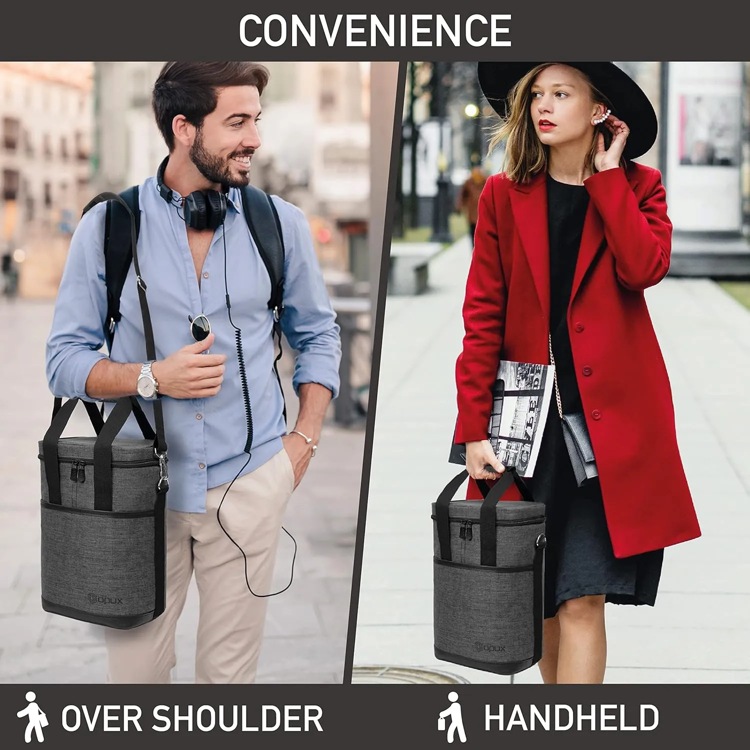 Opux Insulated Wine Tote, 4 Bottle Cooler Bag - Leakproof, Padded Portable Carrier for Travel, Picnic, BYOB - Gift for Wine Lovers (Charcoal Gray)