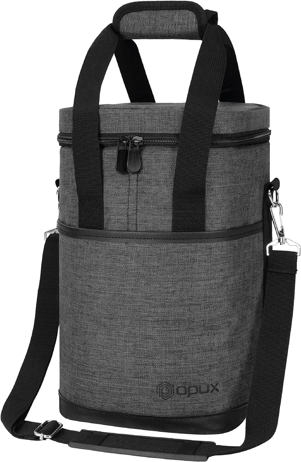 Opux Insulated Wine Tote, 4 Bottle Cooler Bag - Leakproof, Padded Portable Carrier for Travel, Picnic, BYOB - Gift for Wine Lovers (Charcoal Gray)