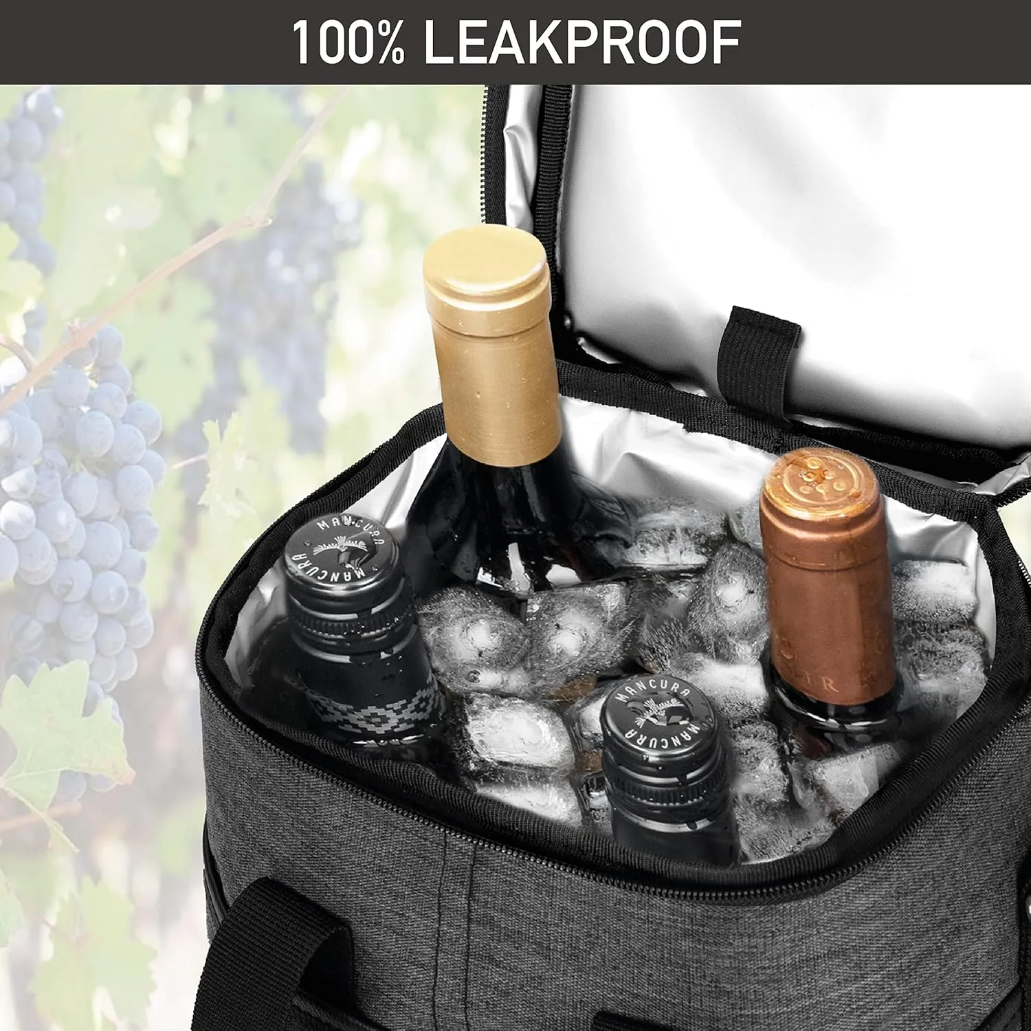 Opux Insulated Wine Tote, 4 Bottle Cooler Bag - Leakproof, Padded Portable Carrier for Travel, Picnic, BYOB - Gift for Wine Lovers (Charcoal Gray)