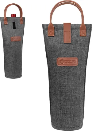 opux Wine Bag Single Bottle Carrier Tote, Insulated Travel Wine Cooler Bag for Picnic Beach Gift, Thermal Padded Portable One Bottle Holder Carrying Case for Women Men Wine Lovers, Charcoal Gray