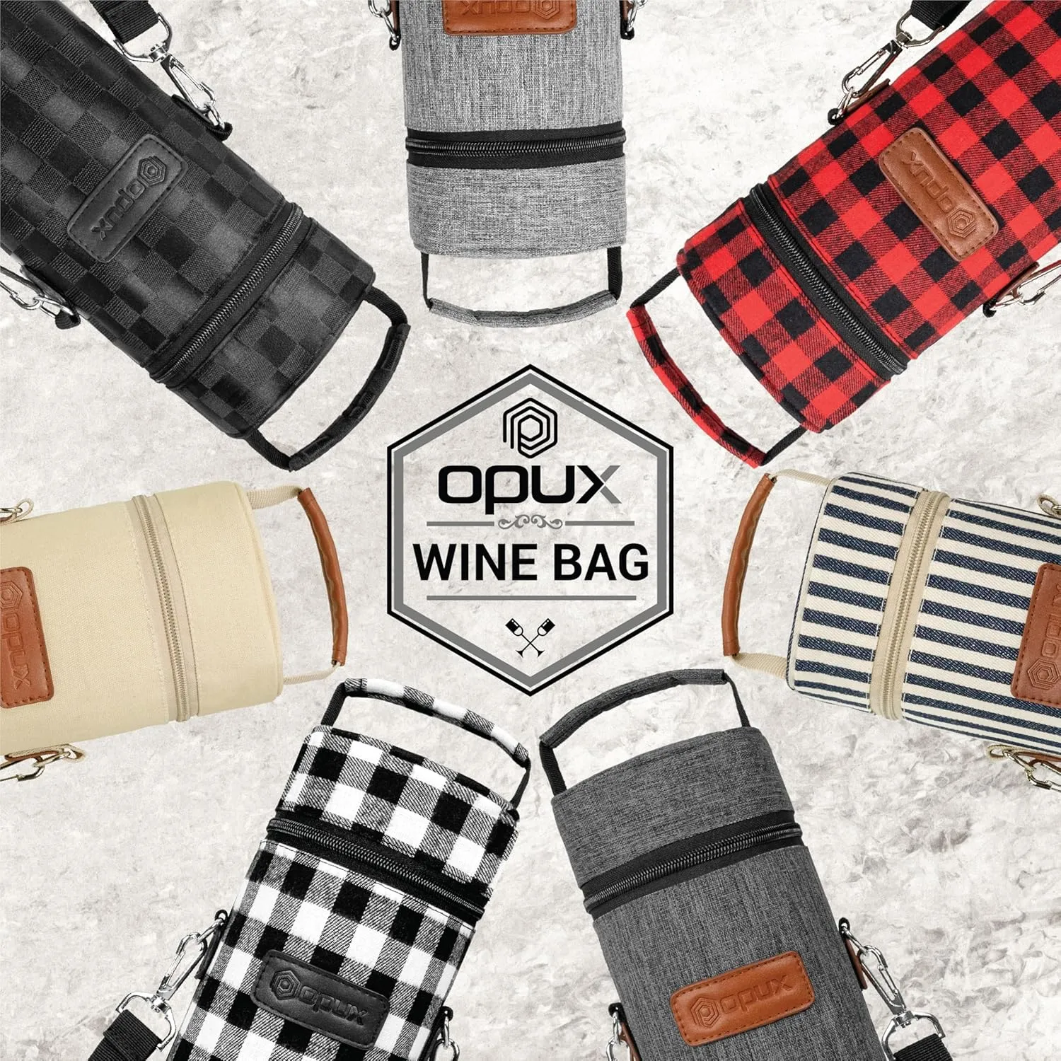 opux Wine Bag Single Bottle Carrier Tote, Insulated Wine Cooler Bag for Travel Picnic Beach with Shoulder Strap, Thermal One Bottle Holder Carrying Case Wine Gift for Women Men, Heather Light Gray
