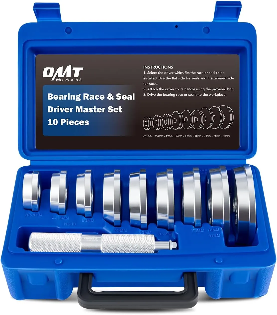 Orion Motor Tech Bearing Press Kit, 10pc Bearing Race and Seal Driver Set with Seal Driver and 9 Bearing Adapters, Seal Installer Bearing Driver Kit for Bearing Installation