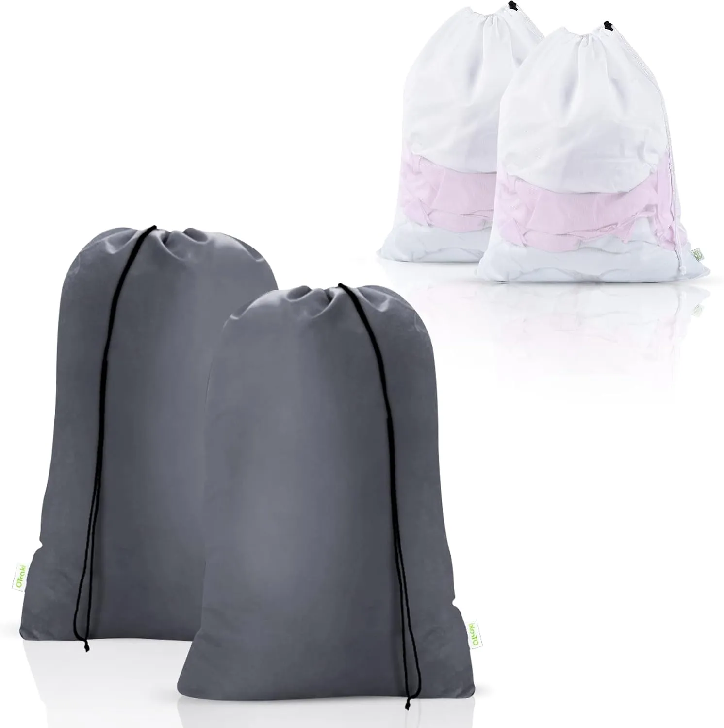 OTraki 4 Set Laundry Bags 2 Pack 24 x 32 inch and 2 Pack 20 x 24 inch Heavy Duty Drawstring Organizer Bag for Travel Dorm College Apartment Cloths Toys Storage