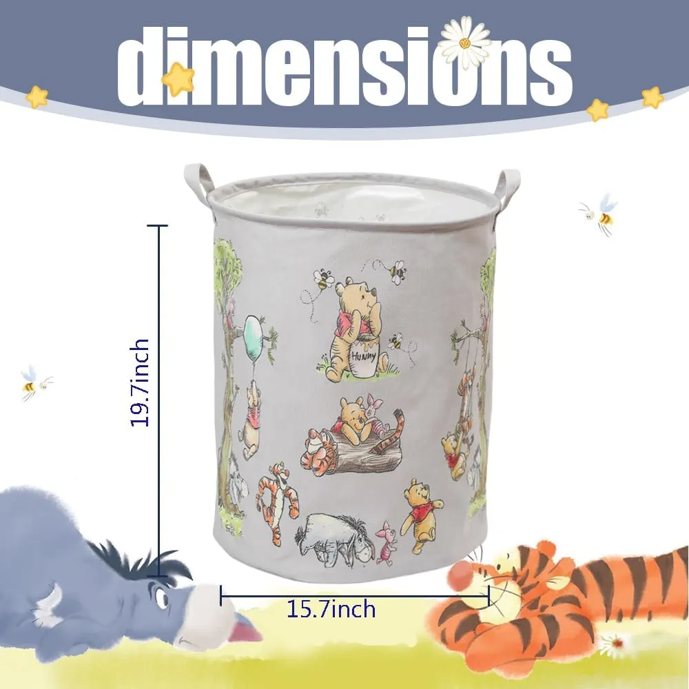 Oval Cute Bear Large Canvas Nursery Hampers with Waterproof Polyethylene Coating - Foldable, Beautiful Patterns, Ideal for Bathroom & Bedroom Storage (Gray)