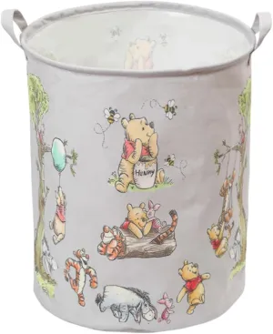 Oval Cute Bear Large Canvas Nursery Hampers with Waterproof Polyethylene Coating - Foldable, Beautiful Patterns, Ideal for Bathroom & Bedroom Storage (Gray)