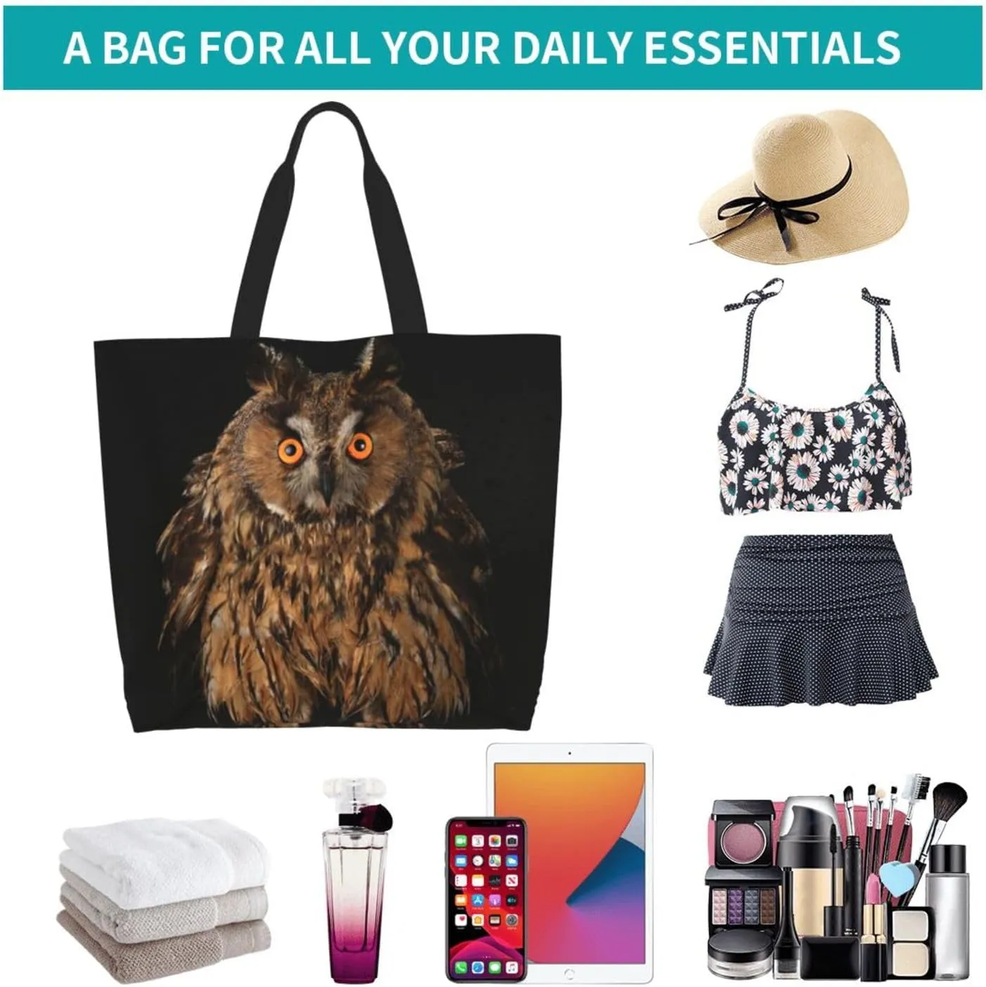 Owl Canvas Tote Bag Animal Shoulder Bag Handbag Cute Casual Grocery Bags Funny Bag for Outdoor