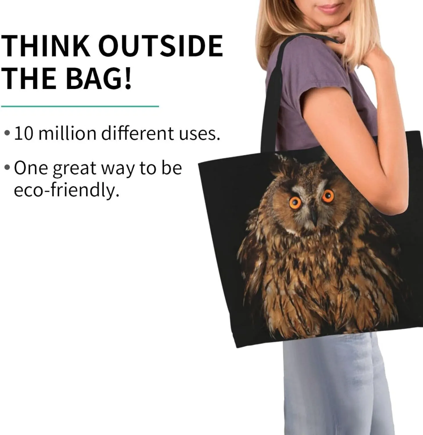 Owl Canvas Tote Bag Animal Shoulder Bag Handbag Cute Casual Grocery Bags Funny Bag for Outdoor