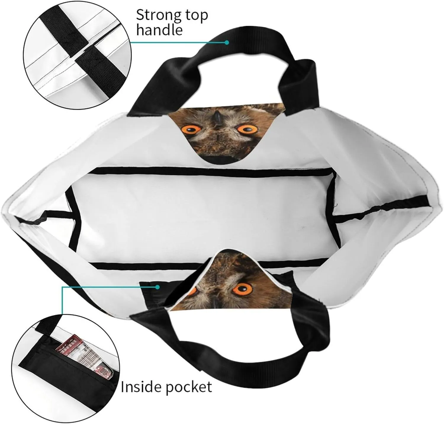 Owl Canvas Tote Bag Animal Shoulder Bag Handbag Cute Casual Grocery Bags Funny Bag for Outdoor