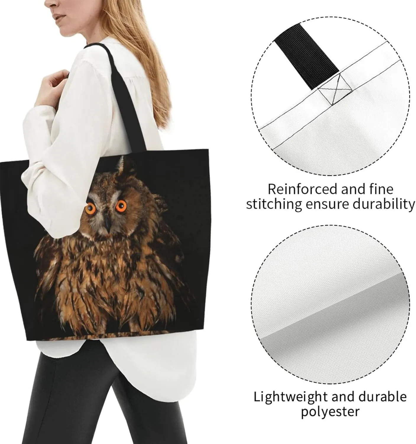 Owl Canvas Tote Bag Animal Shoulder Bag Handbag Cute Casual Grocery Bags Funny Bag for Outdoor