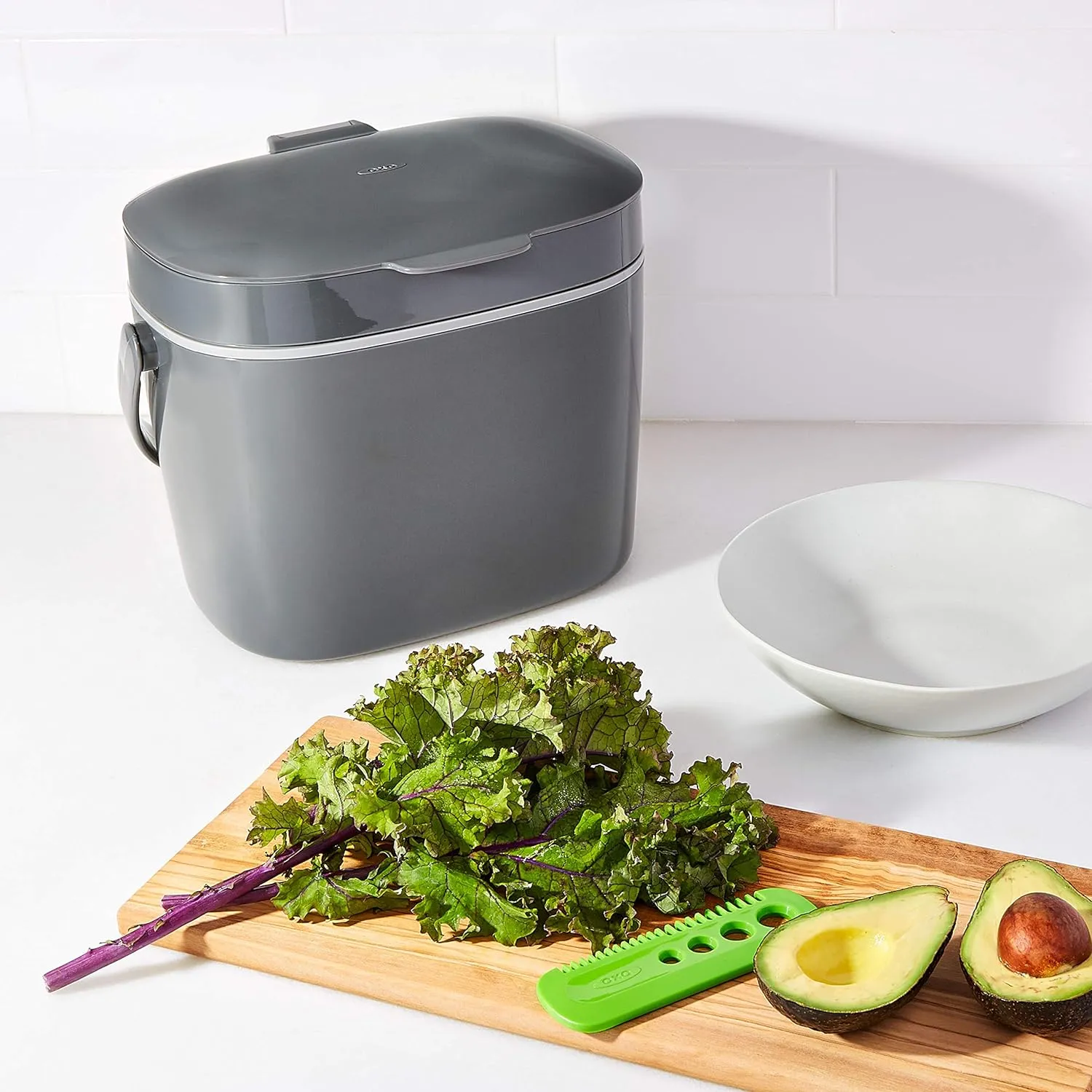 OXO Good Grips EASY-CLEAN COMPOST BIN - CHARCOAL - 1.75 GAL/6.62 L, Plastic, 8.3"L x 10.15"W x 12"H