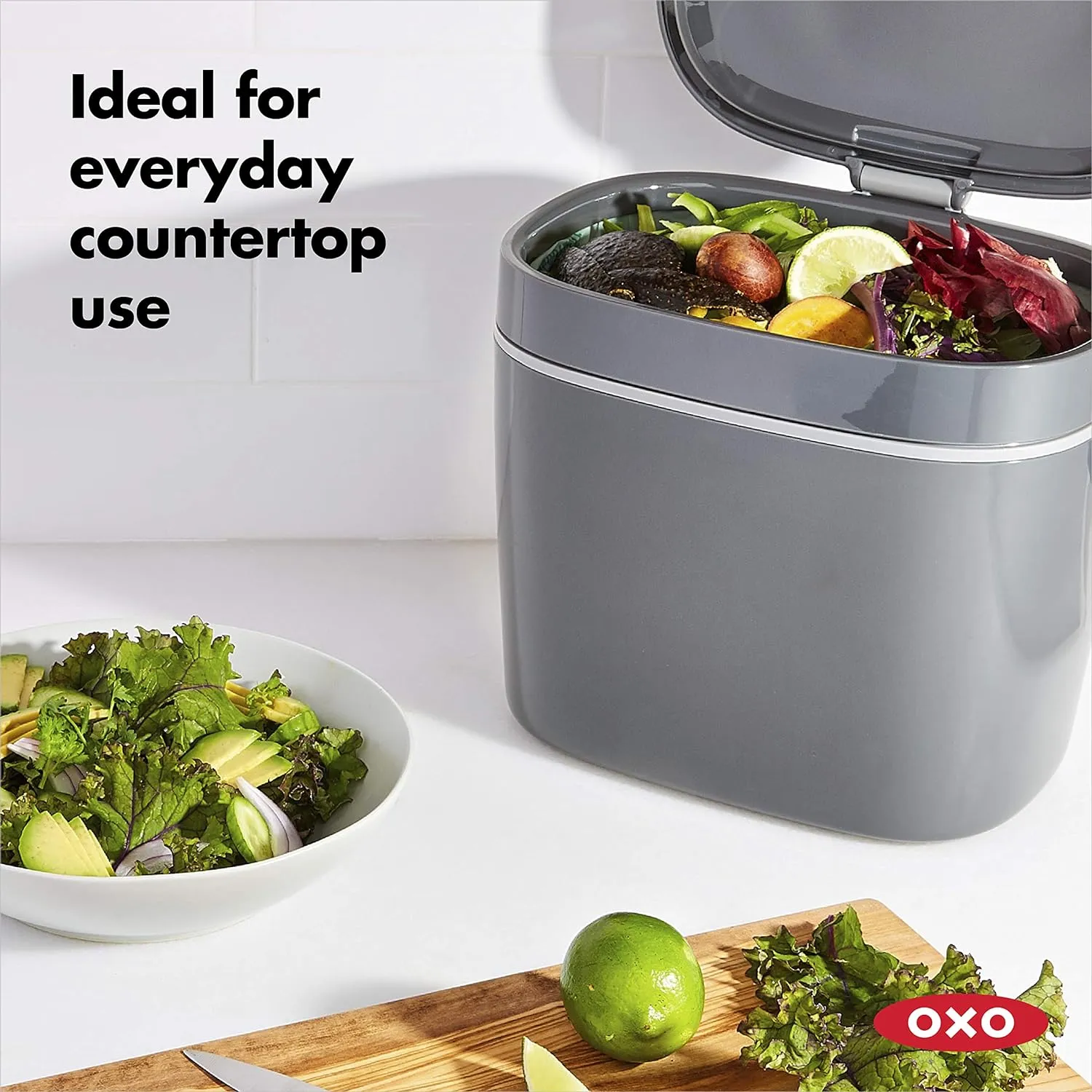 OXO Good Grips EASY-CLEAN COMPOST BIN - CHARCOAL - 1.75 GAL/6.62 L, Plastic, 8.3"L x 10.15"W x 12"H