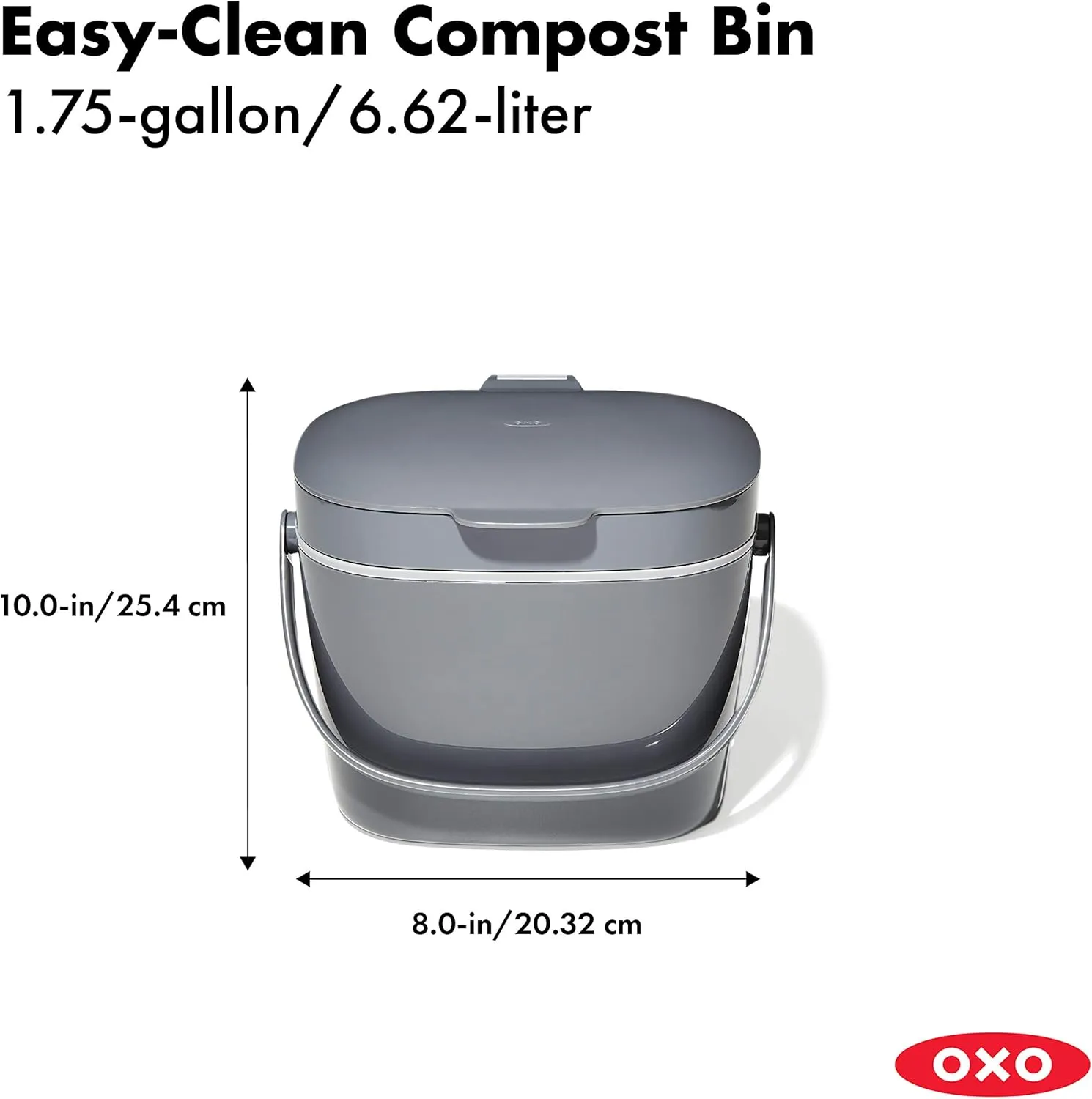 OXO Good Grips EASY-CLEAN COMPOST BIN - CHARCOAL - 1.75 GAL/6.62 L, Plastic, 8.3"L x 10.15"W x 12"H