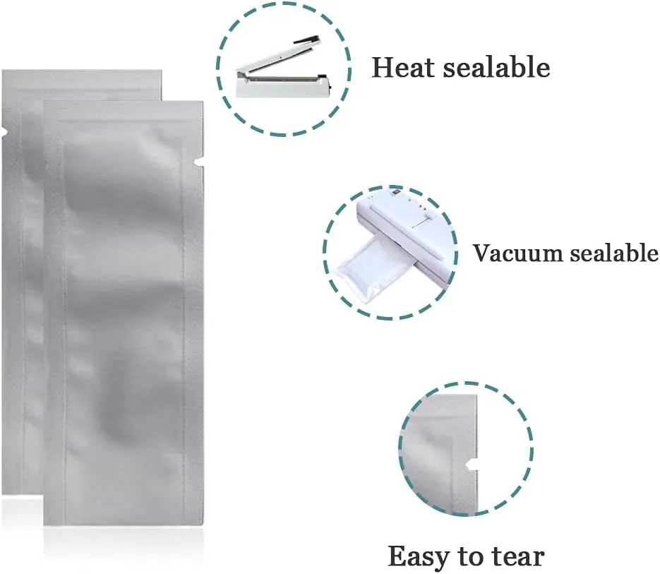 PABCK 1000 Pack 1.37x3.3 inch (Inside Size 0.97x2.9 inch) Coffee Food Storage Heat Seal Pure Mylar Foil Bag Vacuum Pouch for Sample Packaging