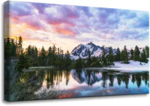 Pacimo Canvas Print Wall Art Mountain Shucksan Reflection Nature Landscape Photography Realism Contemporary Colorful Multicolor Framed Modern Artwork for Living Room Bedroom Office 12"x18"