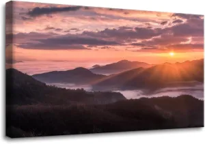 Pacimo Modern Wall Art Pastel Sunset Sunshine Mountain Range Pictures Paintings Print on Canvas Natural Landscape Giclee Prints Artwork Gallery Wrapped Stretch and Framed Ready to Hang 12"x18"