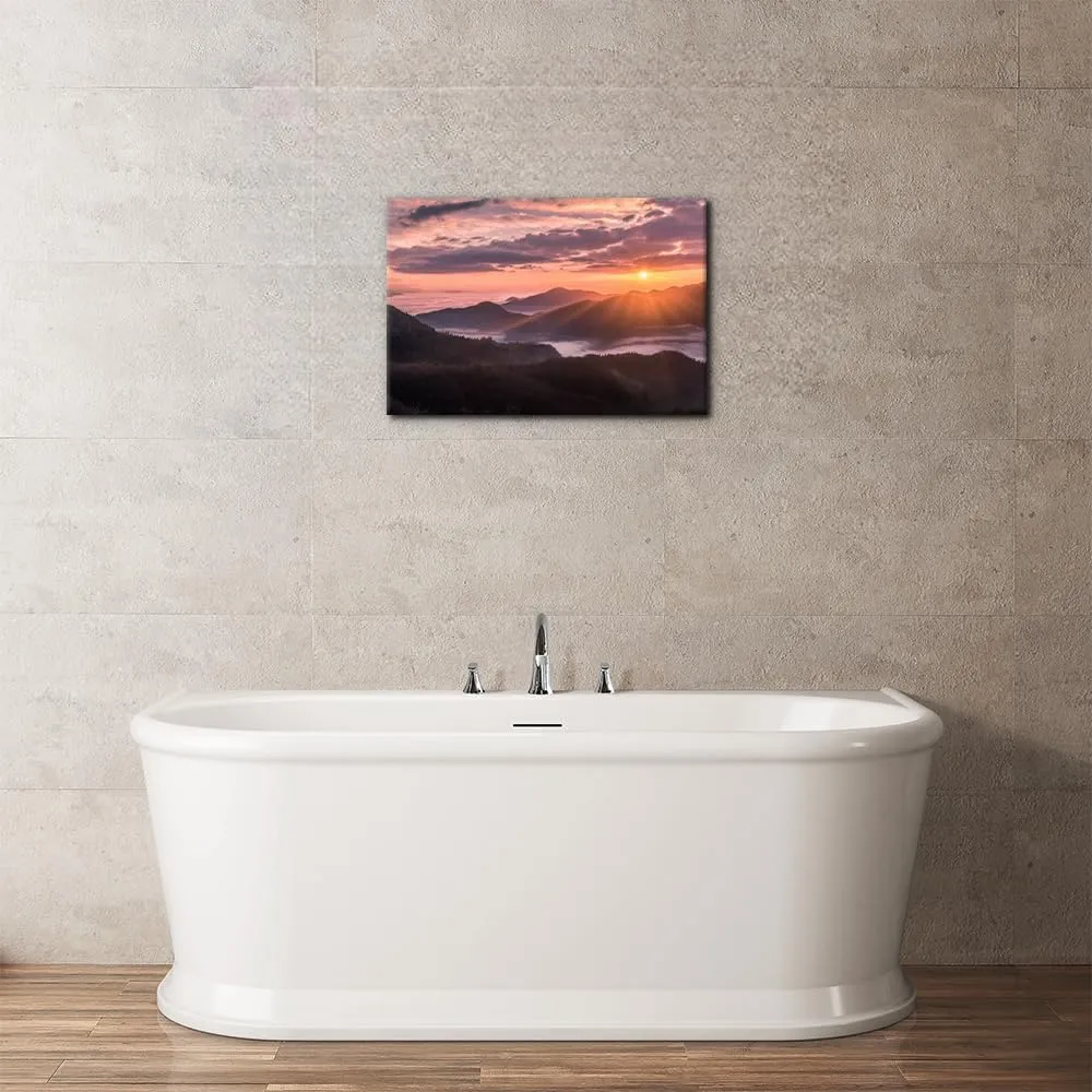 Pacimo Modern Wall Art Pastel Sunset Sunshine Mountain Range Pictures Paintings Print on Canvas Natural Landscape Giclee Prints Artwork Gallery Wrapped Stretch and Framed Ready to Hang 12"x18"