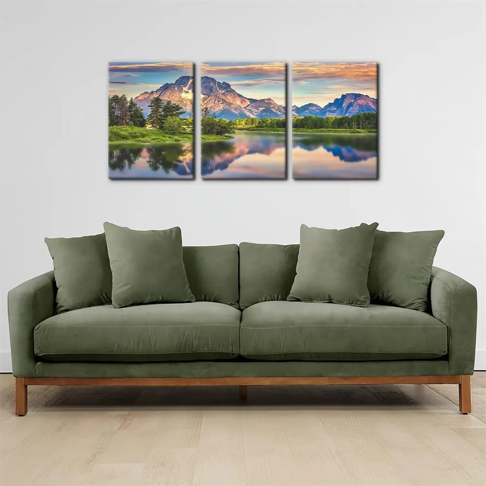 Pacimo Nature Canvas Wall Art Sunset Sunrise Mountain Pictures Grand Teton National Park Canvas Print River Forest Landscape Artwork for Living Room Bedroom Home Office Wall Decoration - 12"x16"x3