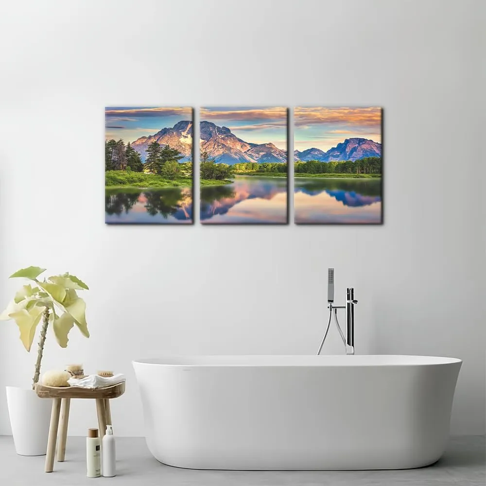 Pacimo Nature Canvas Wall Art Sunset Sunrise Mountain Pictures Grand Teton National Park Canvas Print River Forest Landscape Artwork for Living Room Bedroom Home Office Wall Decoration - 12"x16"x3