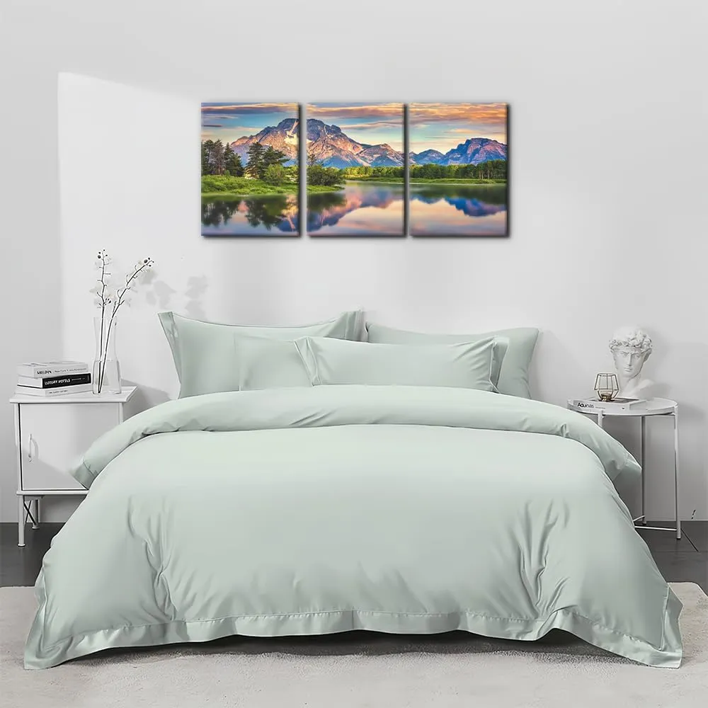 Pacimo Nature Canvas Wall Art Sunset Sunrise Mountain Pictures Grand Teton National Park Canvas Print River Forest Landscape Artwork for Living Room Bedroom Home Office Wall Decoration - 12"x16"x3