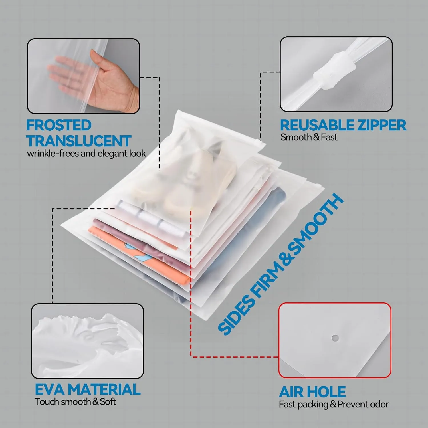 Packaging Bags for Clothing Clear Apparel Bag for Shipping Plastic Frosted Bags for Clothes,100 Pcs,3 Mil,10''x12'',with Vent Holes