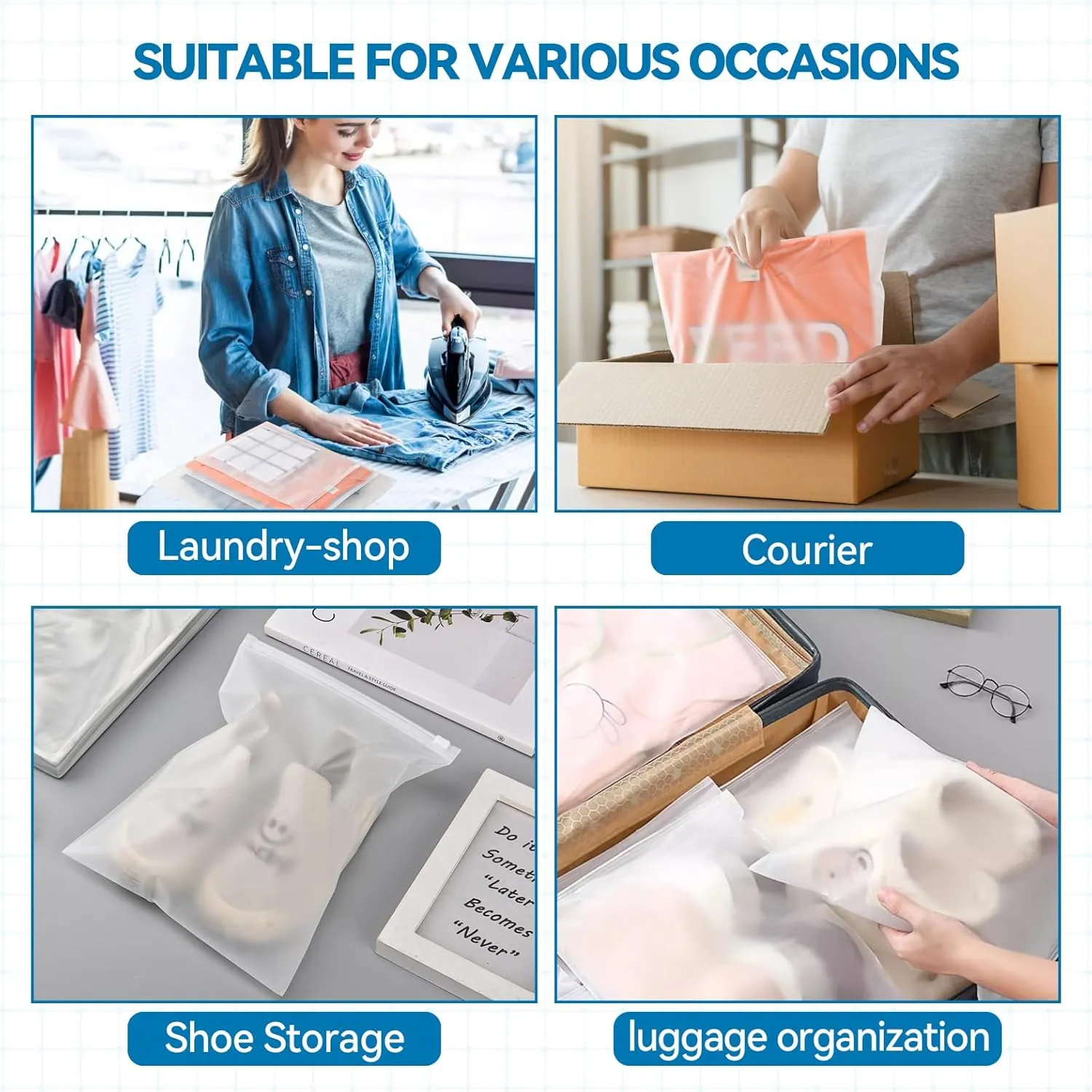 Packaging Bags for Clothing Clear Apparel Bag for Shipping Plastic Frosted Bags for Clothes,100 Pcs,3 Mil,10''x12'',with Vent Holes
